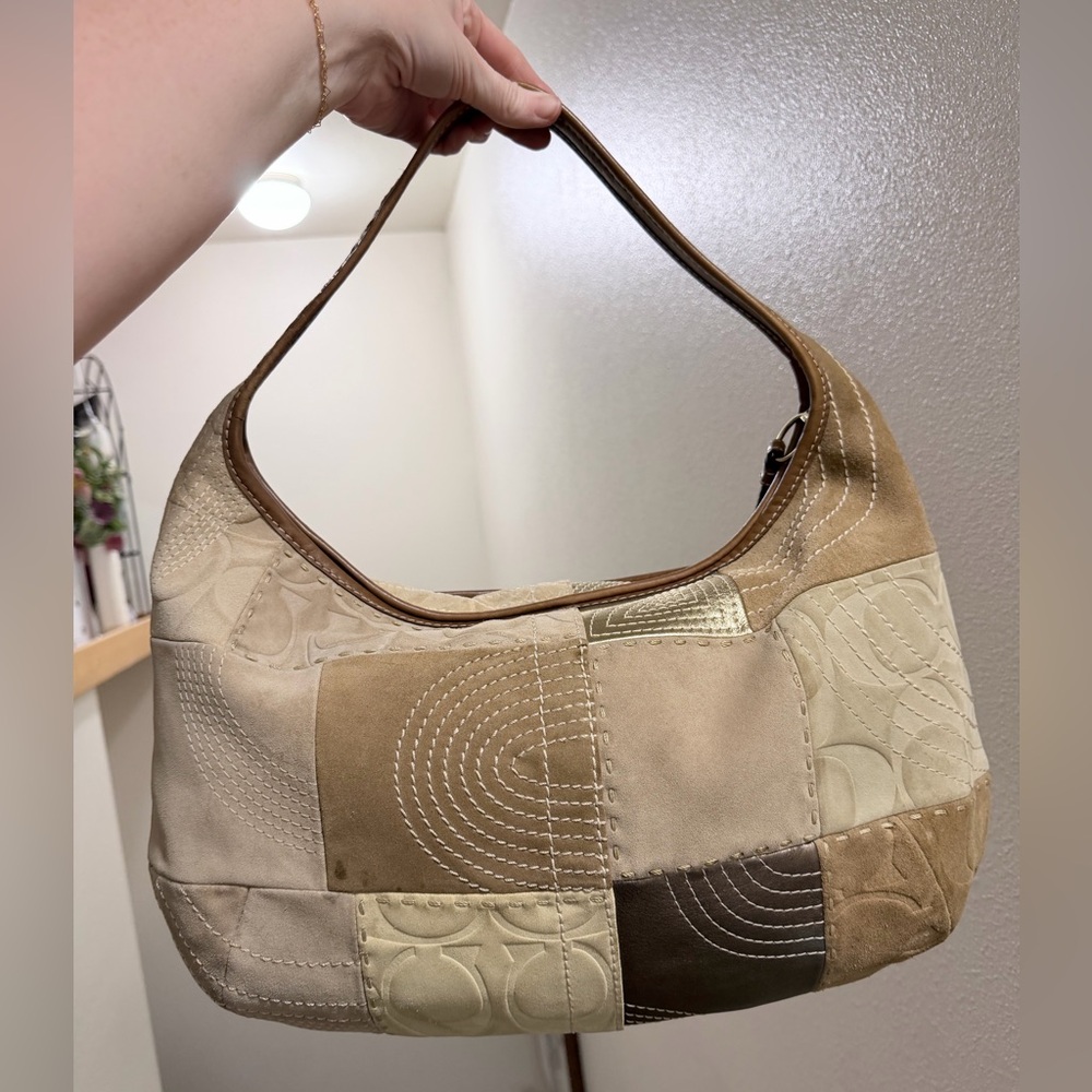 Coach Patchwork XL Ergo Hobo Shoulder Bag in Tan and Gold Y2K - Picture 5 of 12